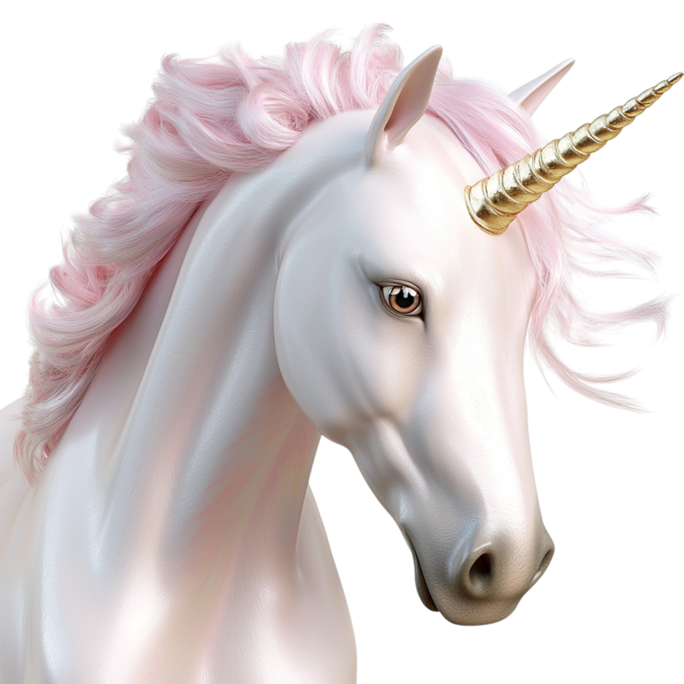Majestic white unicorn a golden horn flowing mane png