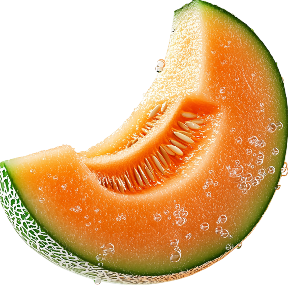 Juicy cantaloupe slice pulp water droplets png