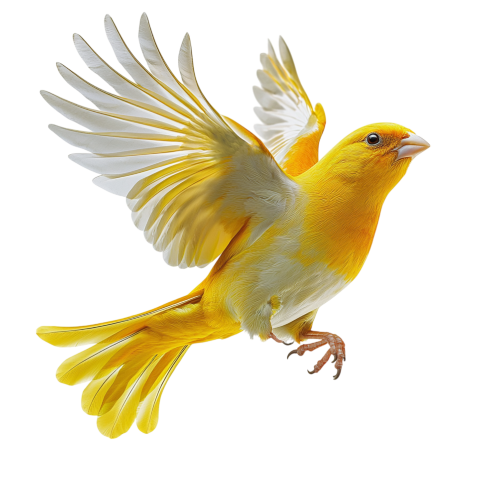 Yellow canary flying open wings feathers png