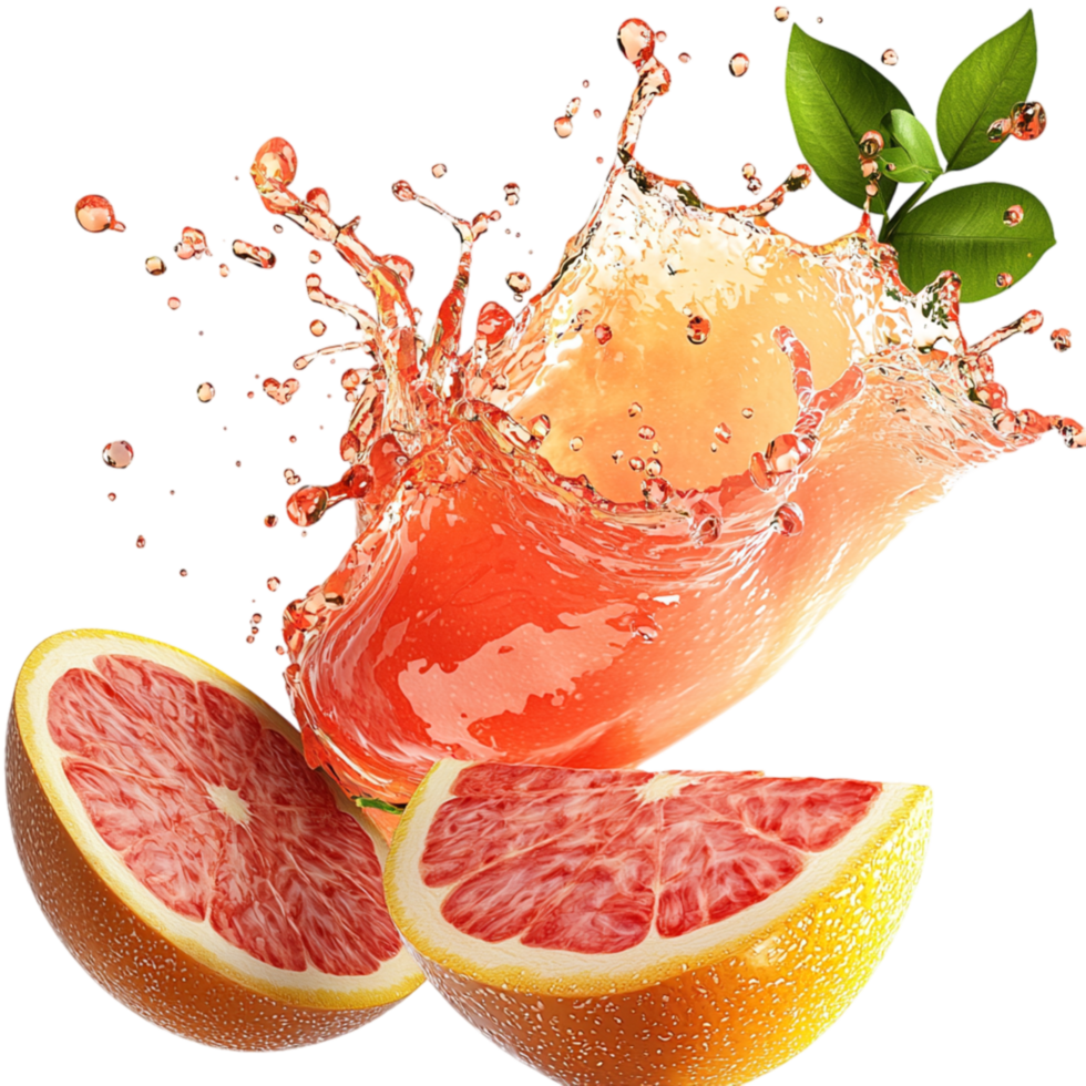 Grapefruit halves juice splashing around png