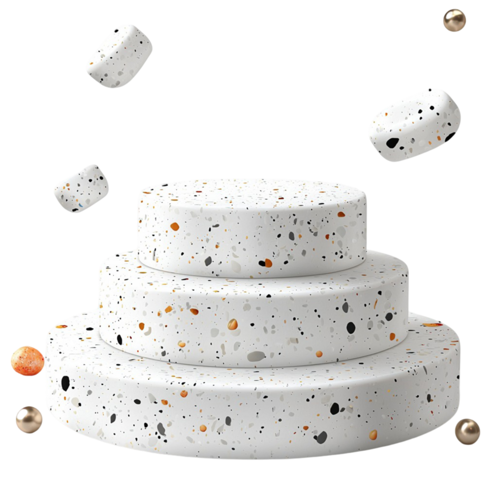 Tiered terrazzo platform speckled stone texture floating elements png