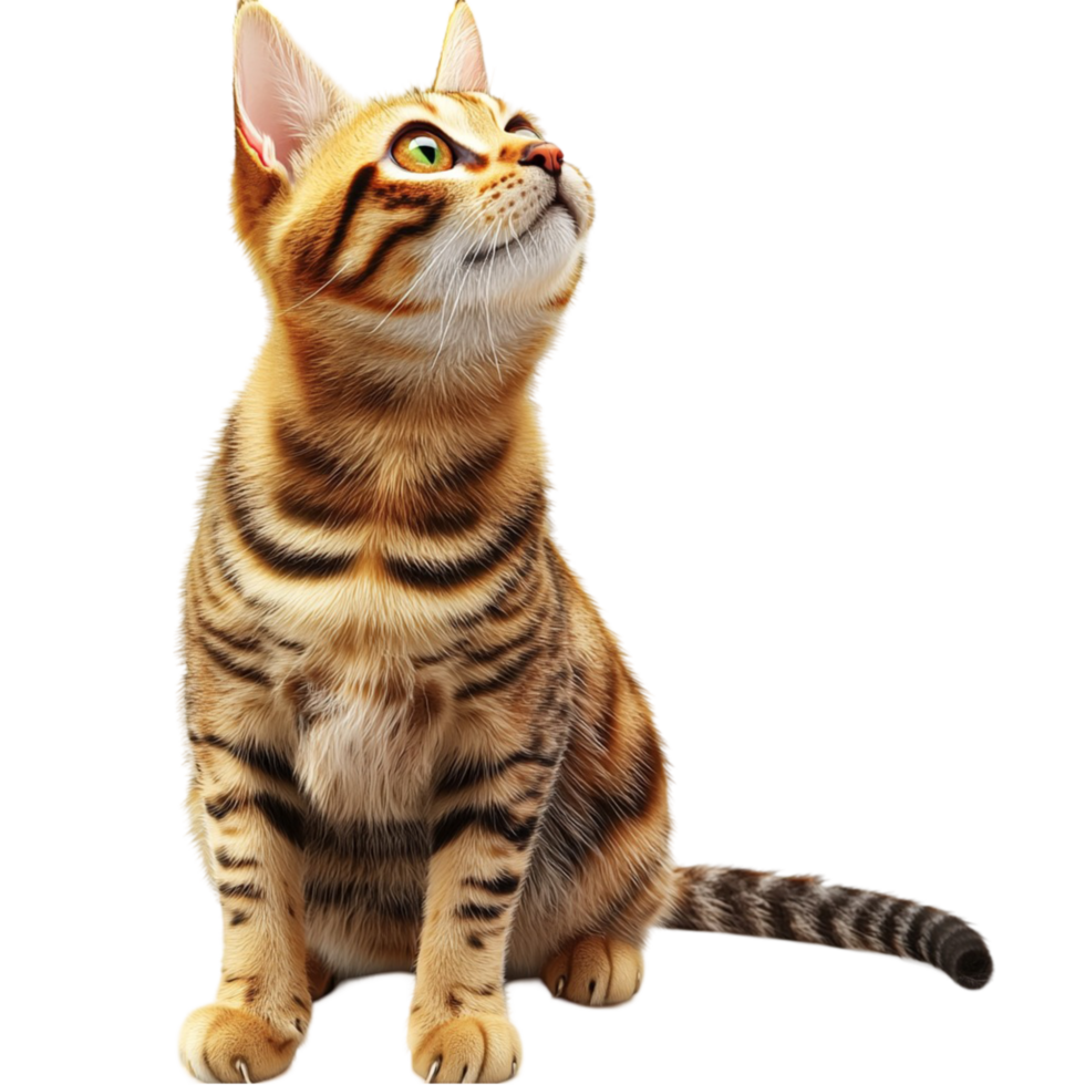 Playful Bengal kitten looking up curiosity eyes png