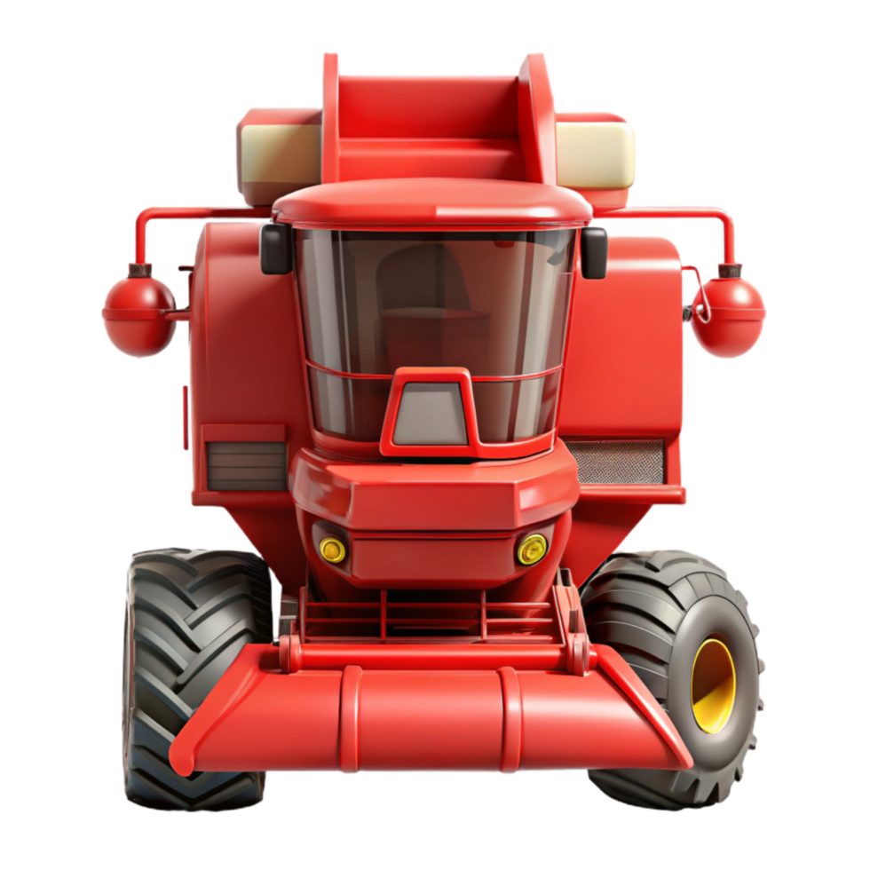 dramatic artistic Red Combine Harvester Front View Isolated detailed png