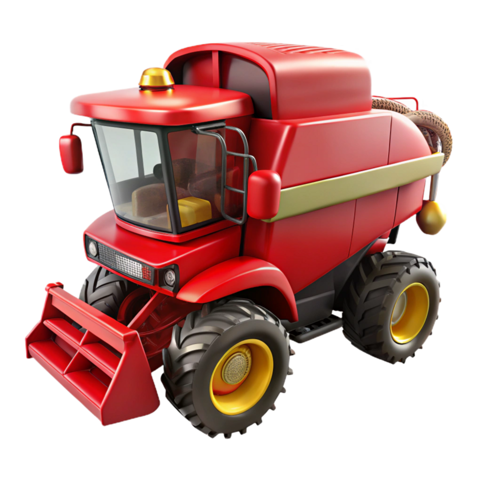 dramatic contemporary Red Combine Harvester Front View Isolated authentic png