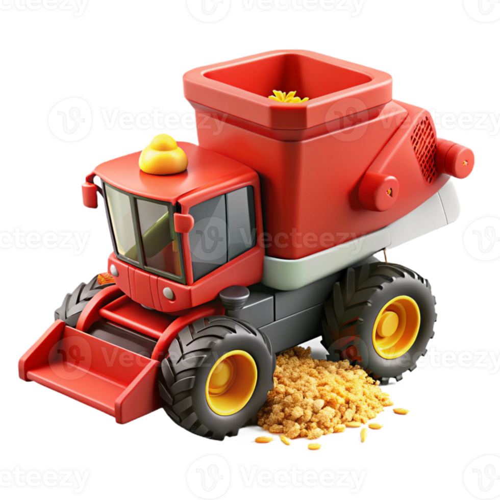 impressive traditional Red Combine Harvester Harvesting Corn Side Angle Transparent Background exclusive png