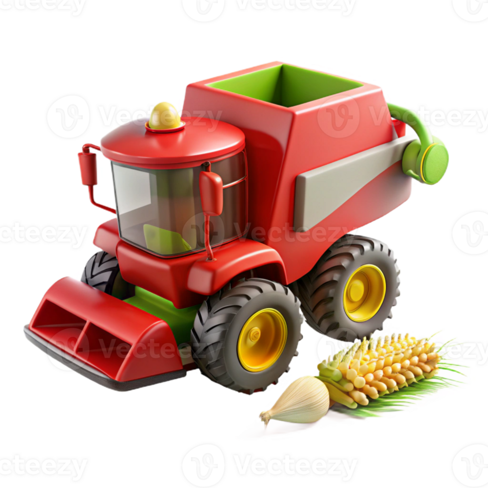 serene traditional Red Combine Harvester Harvesting Corn Side Angle Transparent Background original png