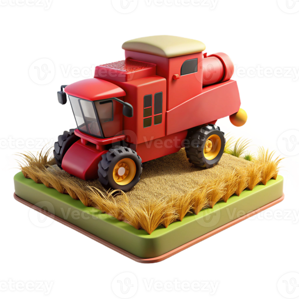 impressive modern Red Combine Harvester in Field Landscape View Isolated high resolution png