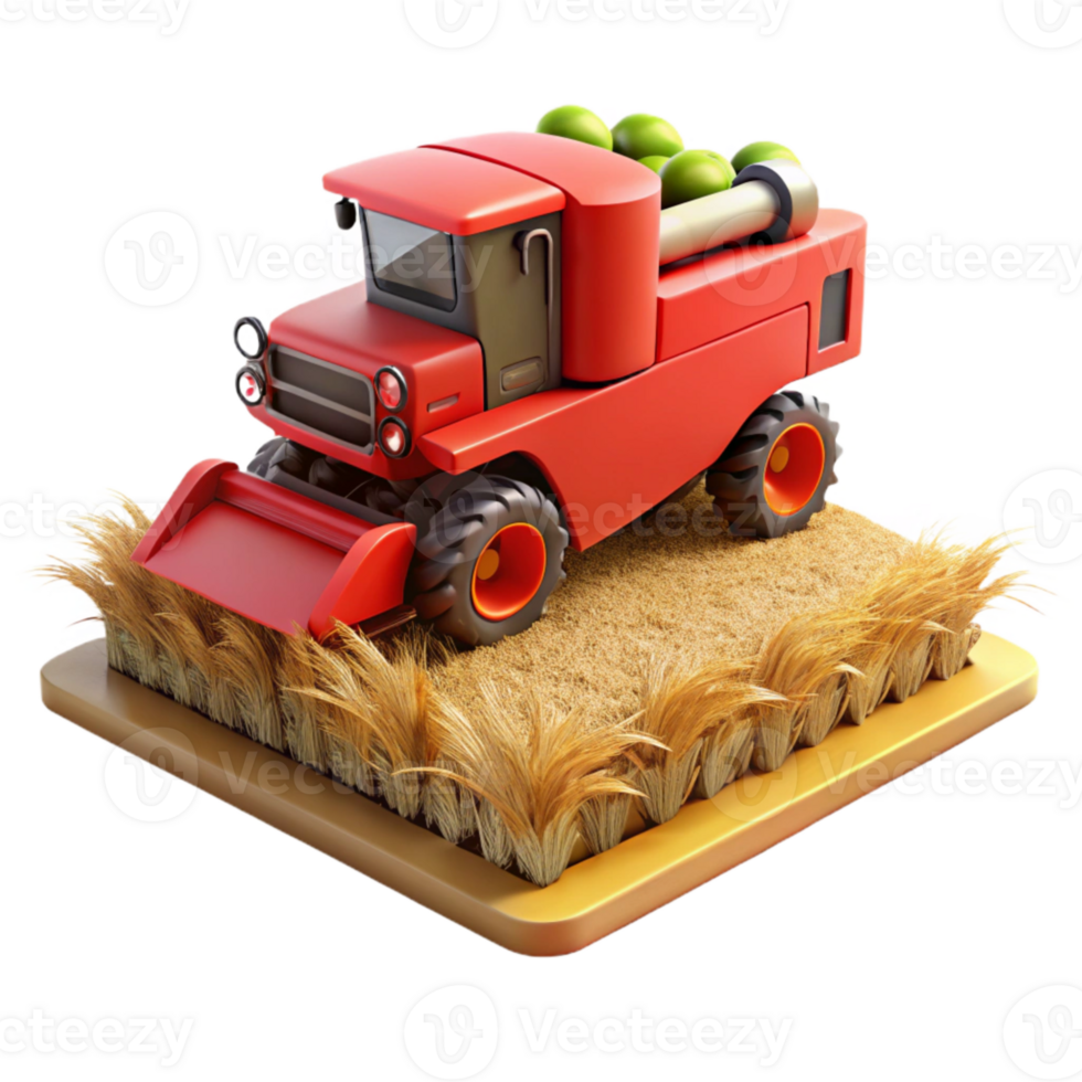magnificent artistic Red Combine Harvester in Field Landscape View Isolated exclusive png