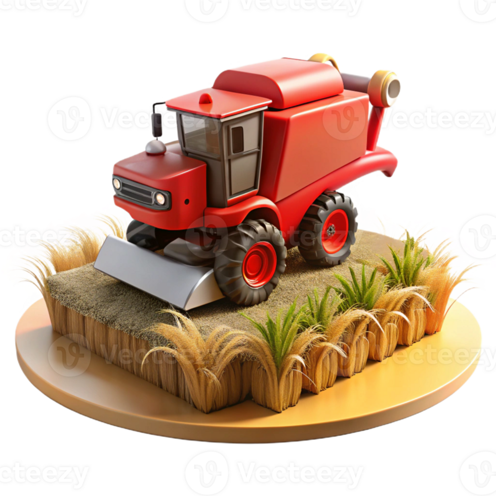 serene abstract Red Combine Harvester in Field Landscape View Isolated premium png