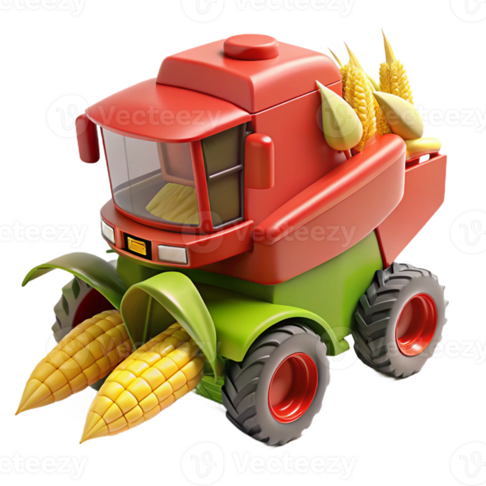 serene contemporary Red Combine Harvesting Corn Cutout png