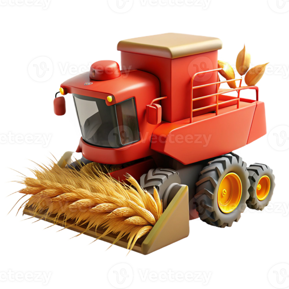 serene abstract Red Combine Harvesting Wheat Side Angle Cutout Element professional png