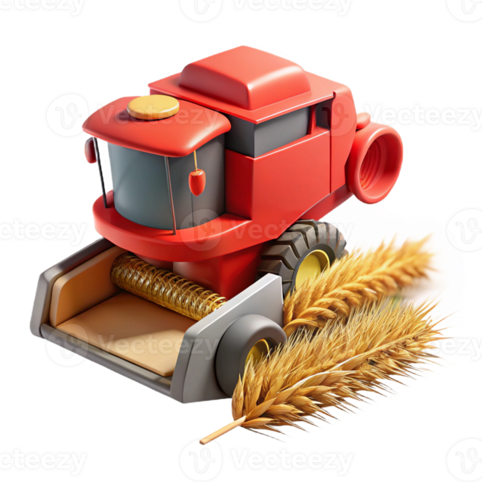 wonderful modern Red Combine Harvesting Wheat Side Angle Cutout Element authentic png