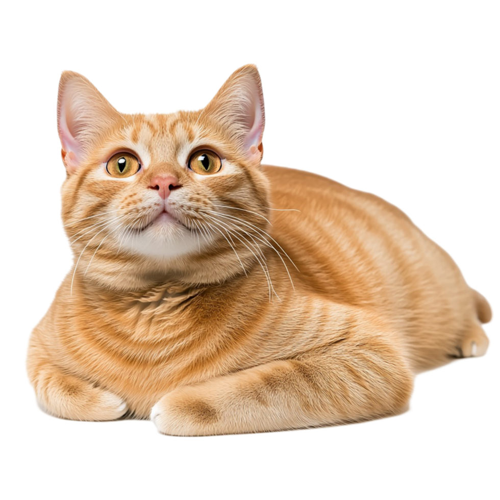 Adorable orange tabby cat lying down eyes a curious expression png