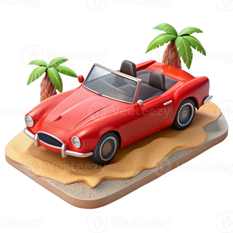 vibrant modern Red Convertible Top Down Beach Setting Cutout original png