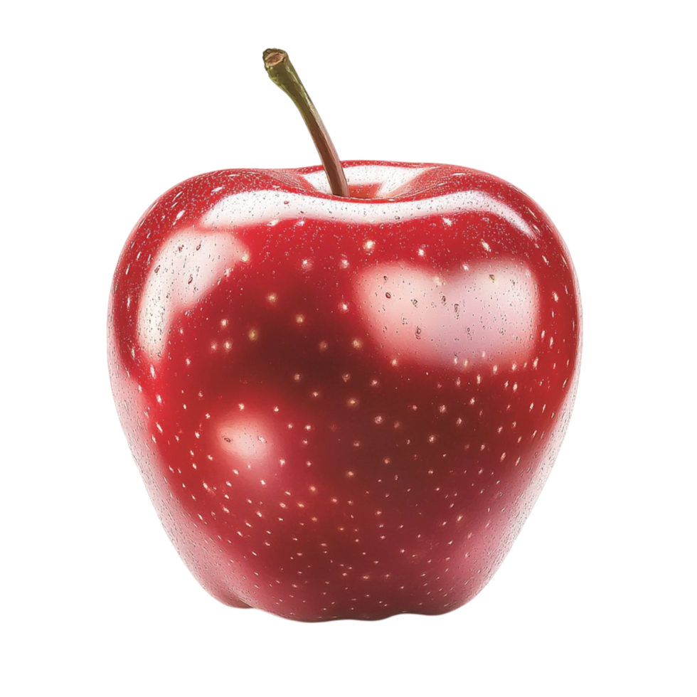 red apple a glossy surface tiny white speckles a curved stem png
