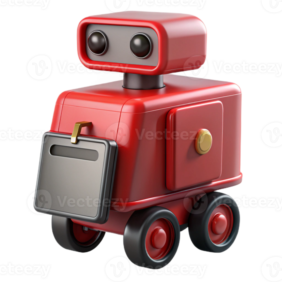 serene abstract Red Delivery Robot Side View Isolated exclusive png