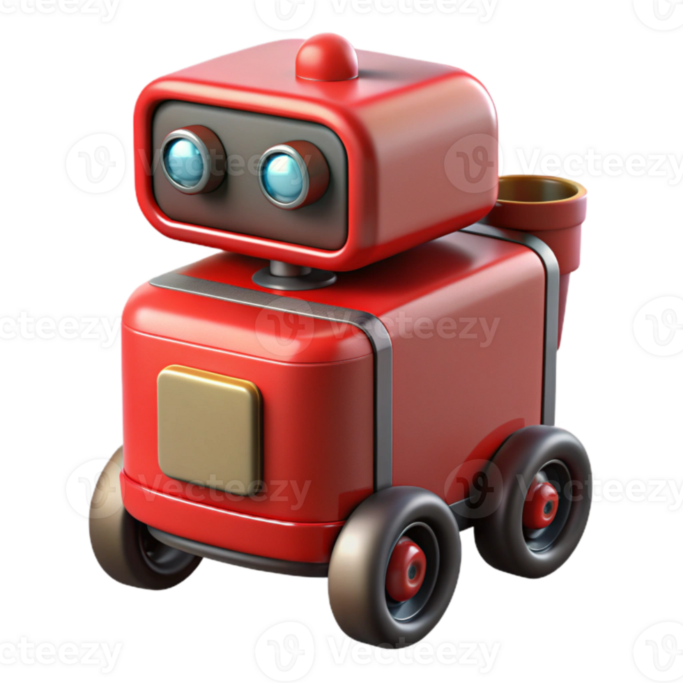 elegant creative Red Delivery Robot Side View Isolated authentic png