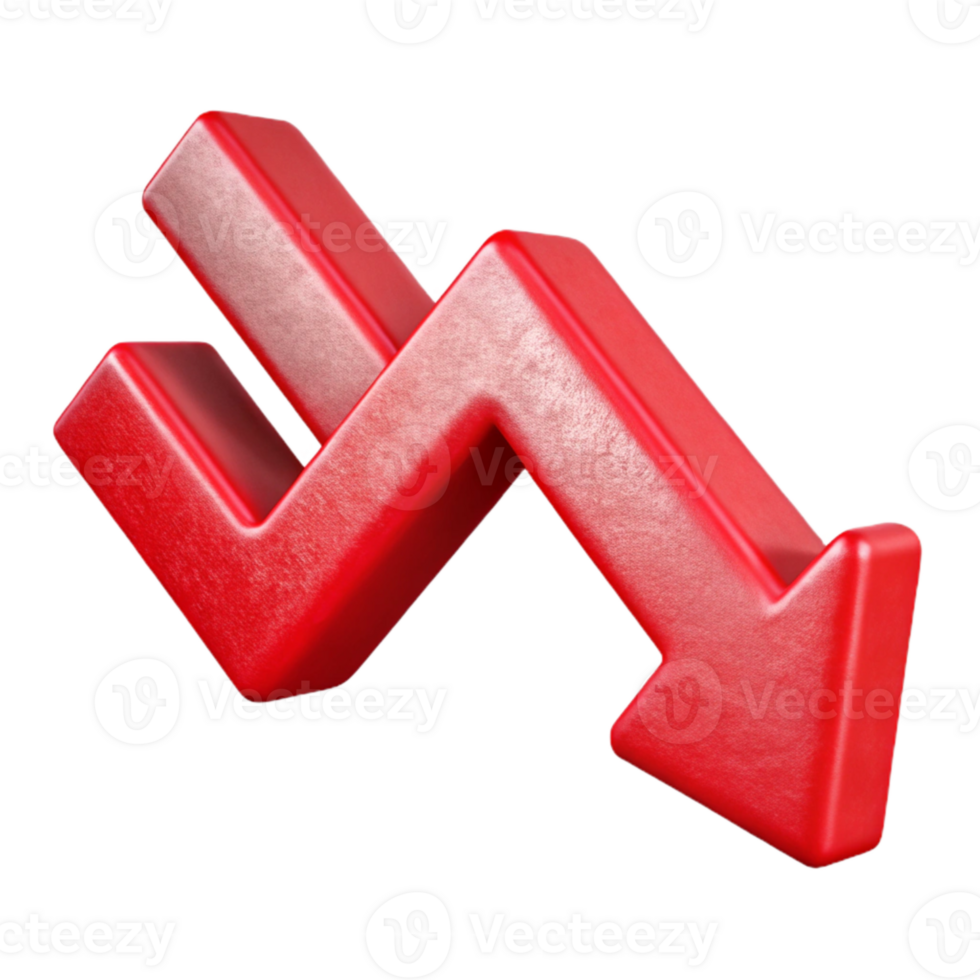 vibrant rustic Red Downward Arrow Graph with Transparent Background high resolution png