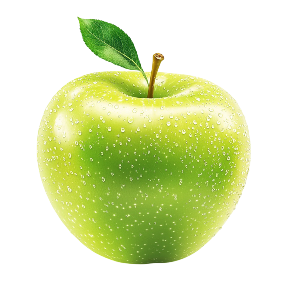 green apple tiny white speckles a single leaf attached to the stem png