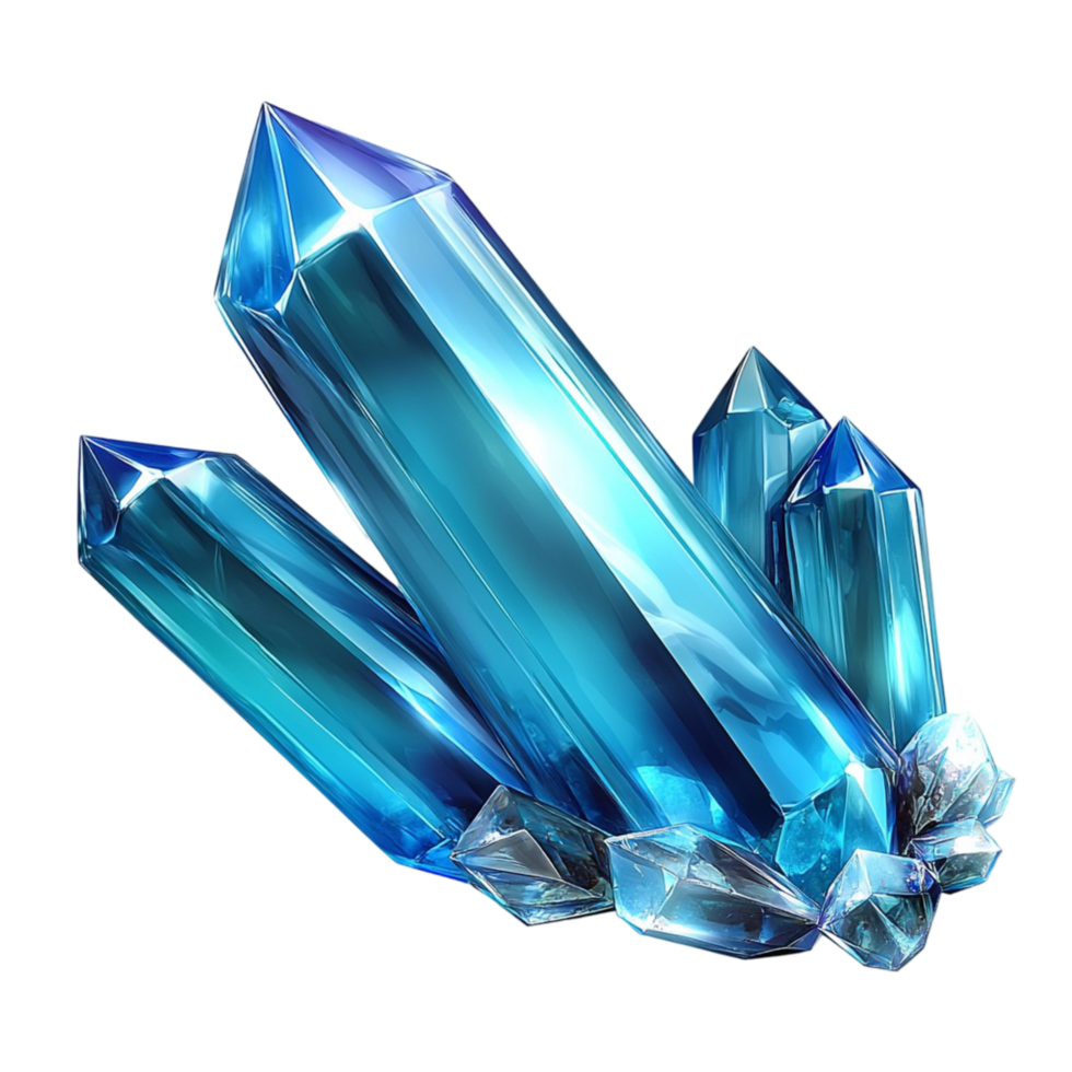 Shimmering blue crystal cluster sharp geometric formations glossy edges png