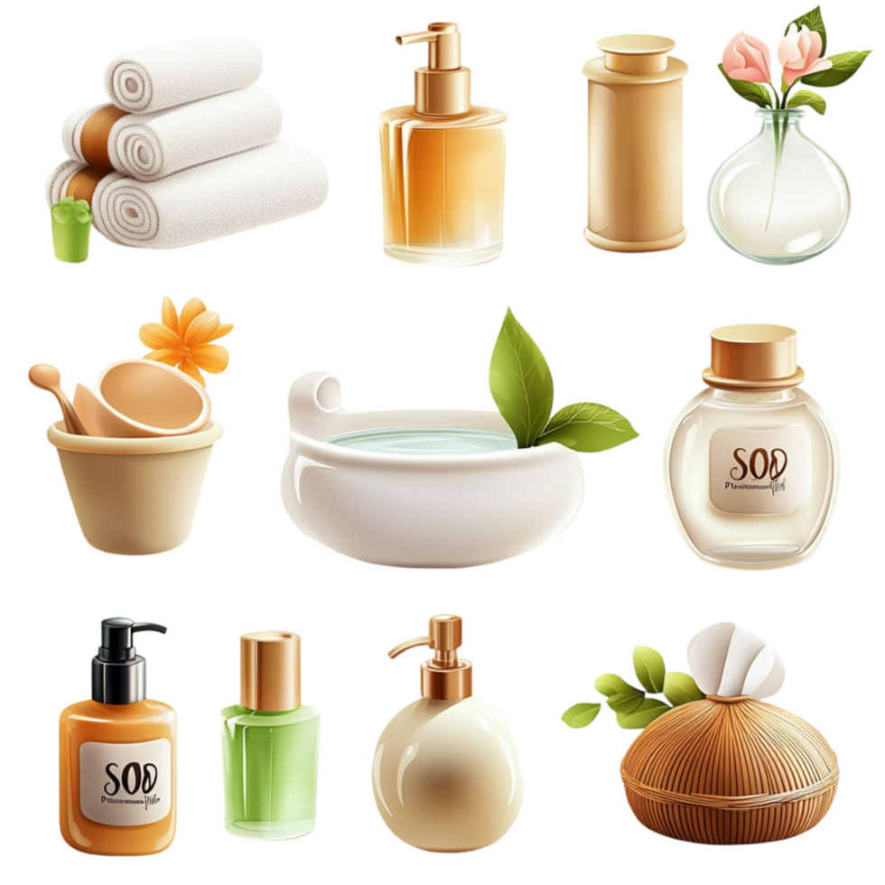 spa skincare set natural beauty products essential oils arranged neatly png