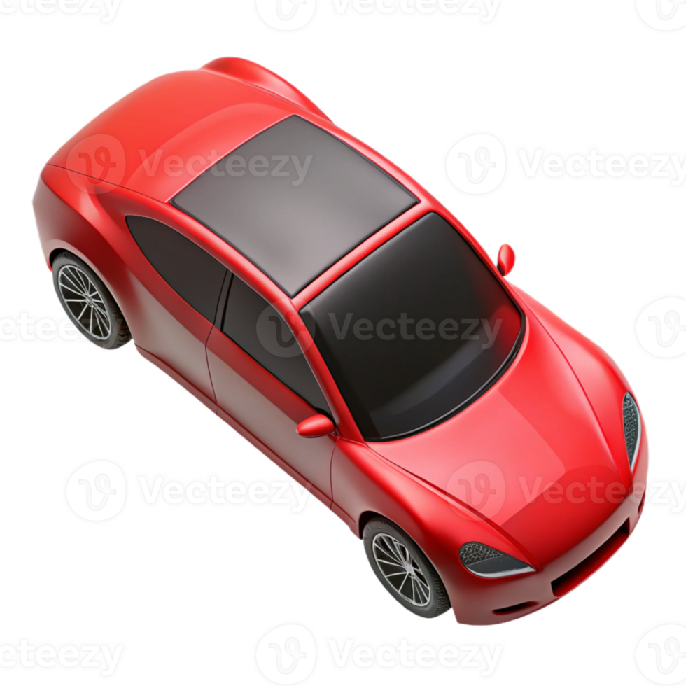 elegant contemporary Red Electric Car Top View Isolated Element authentic png
