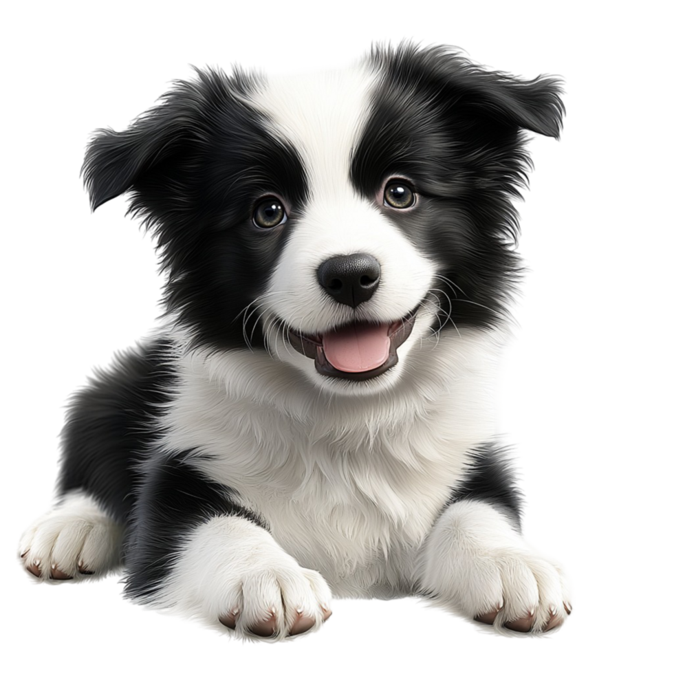 Adorable black white border collie puppy eyes a happy expression png