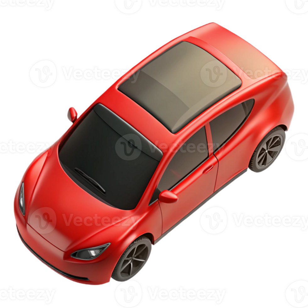 wonderful rustic Red Electric Car Top View Isolated Element original png