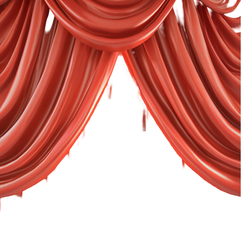 Luxurious red stage curtains fabric folds creating a dramatic backdrop png