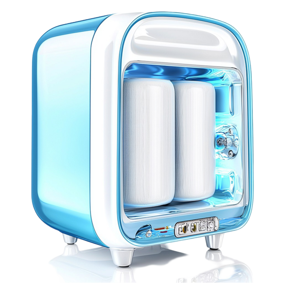blue white water filtration system dual filters digital display png