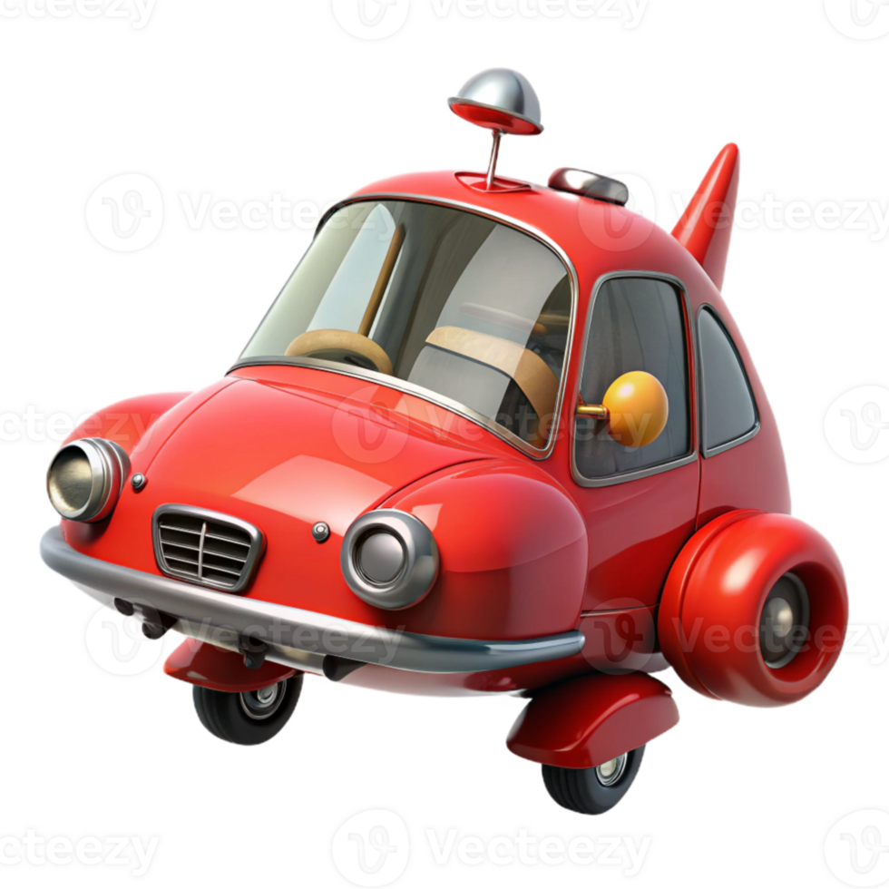 vibrant traditional Red Flying Car with Undercarriage Lights genuine png