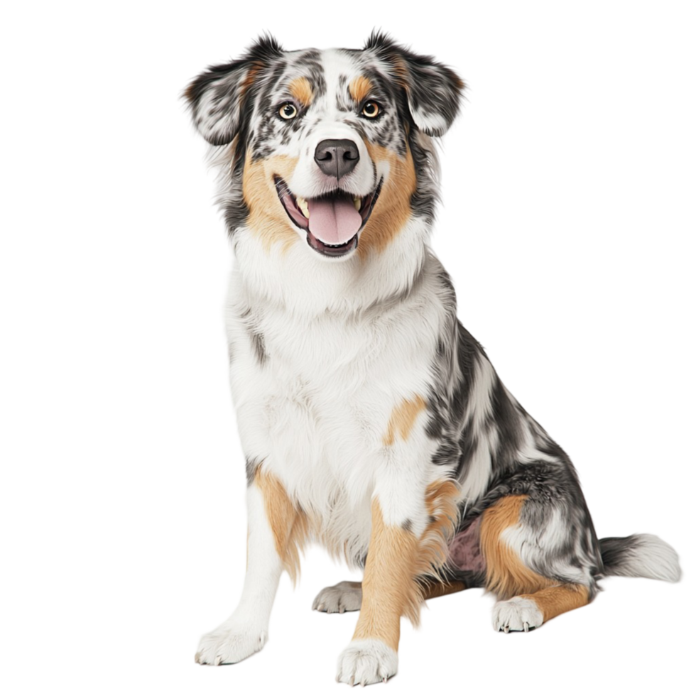 Happy Australian Shepherd dog sitting a friendly expression a wagging tail png