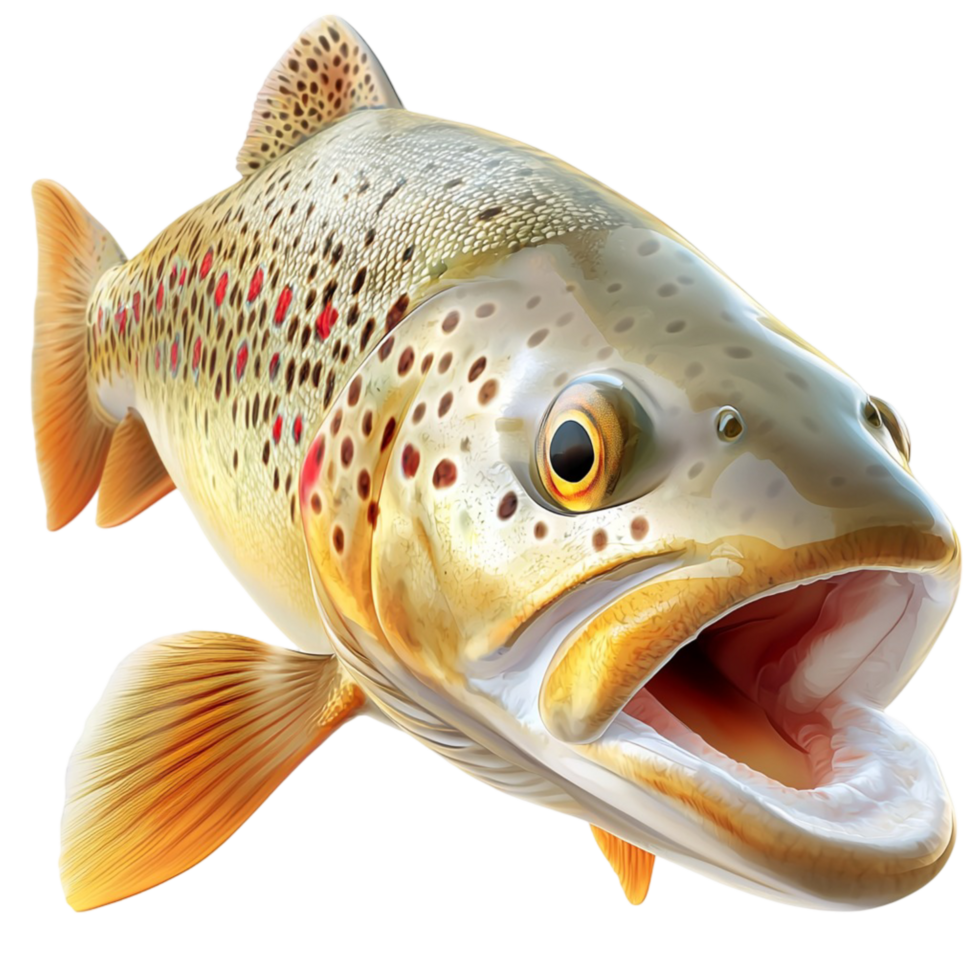 Large water fish shimmering golden scales an open mouth swimming forward png