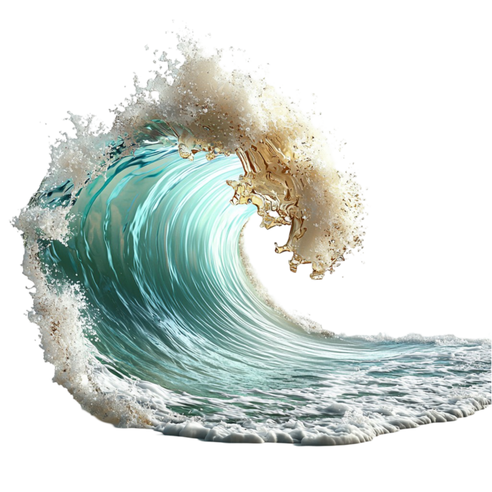 Powerful ocean wave crashing white frothy foam deep blue swirling water png