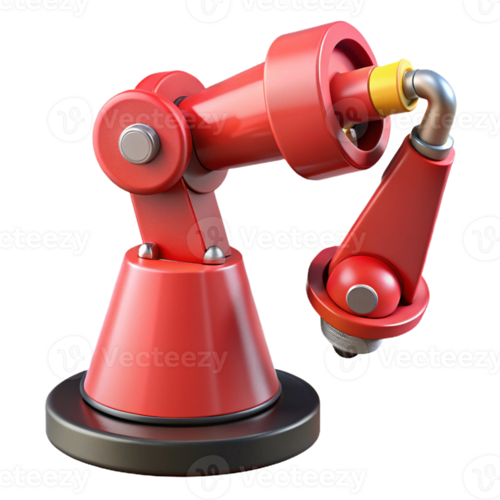serene minimalist Red Robotic Arm Holding Gear Isolated authentic png