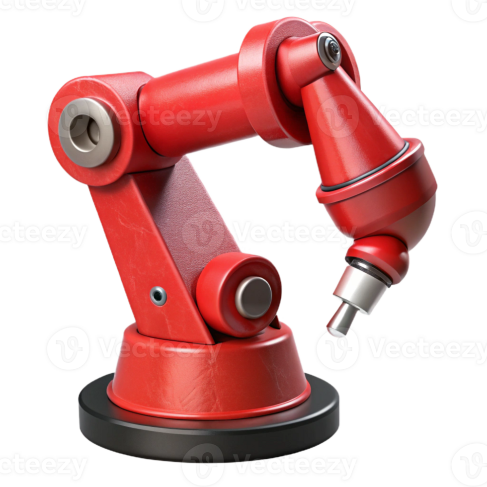 impressive abstract Red Robotic Arm Holding Gear Isolated premium png