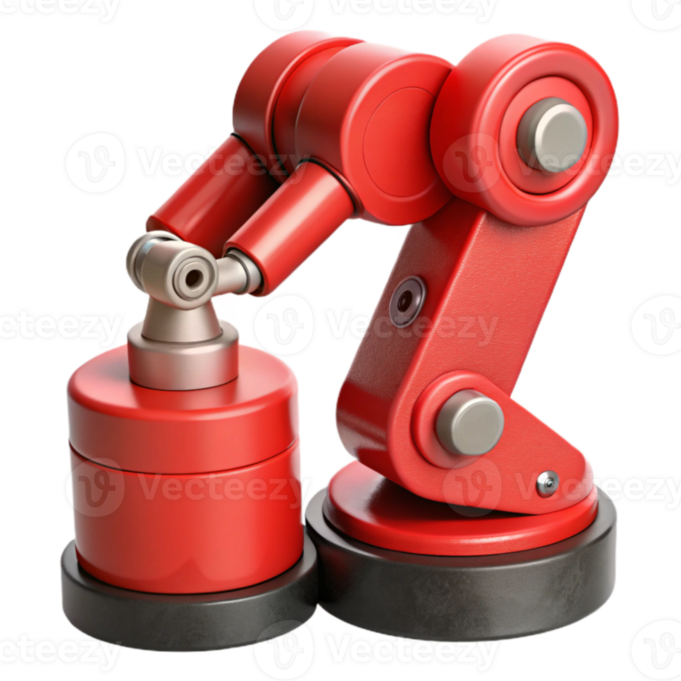 impressive abstract Red Robotic Arm Holding Gear Isolated detailed png