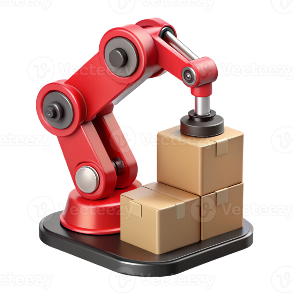 magnificent contemporary Red Robotic Arm Lifting Heavy Object Isolated high quality png