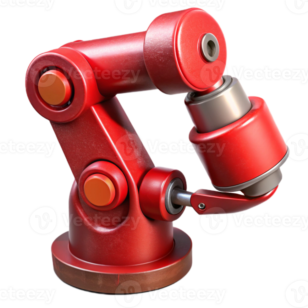 elegant artistic Red Robotic Arm Holding Gear Isolated original png