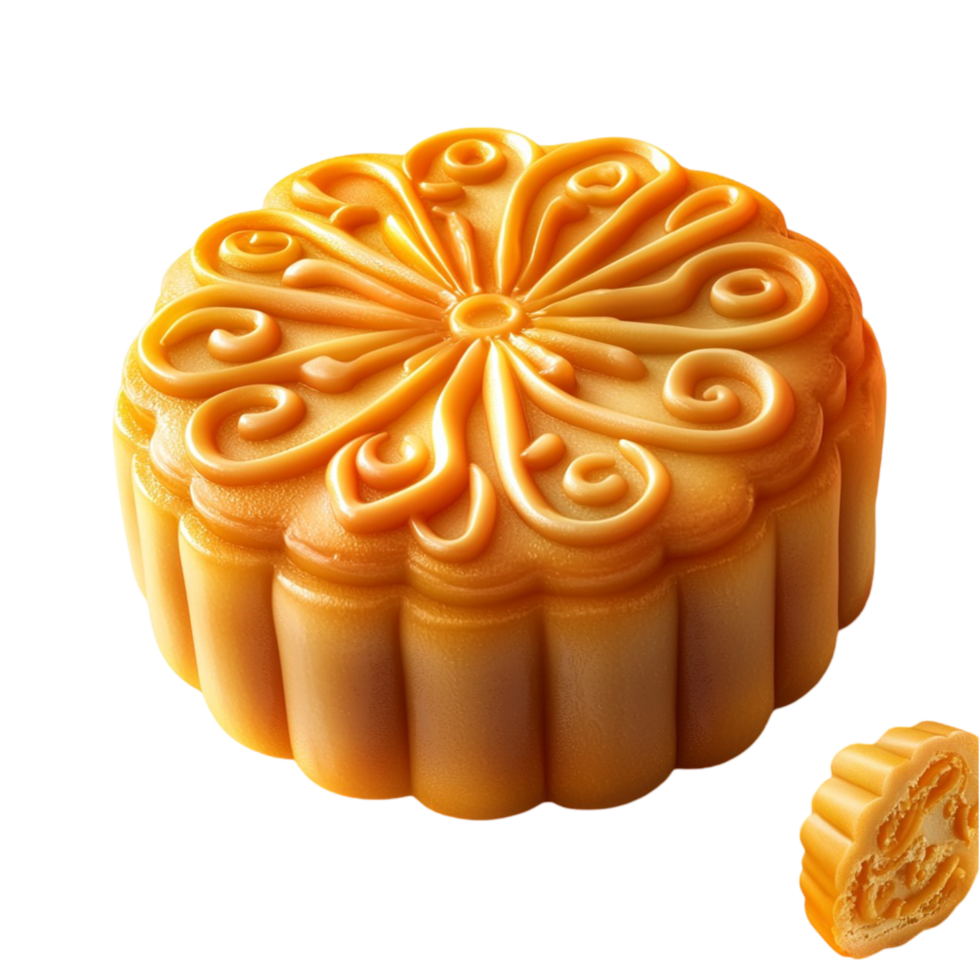 Traditional mooncake intricate patterns a golden color png