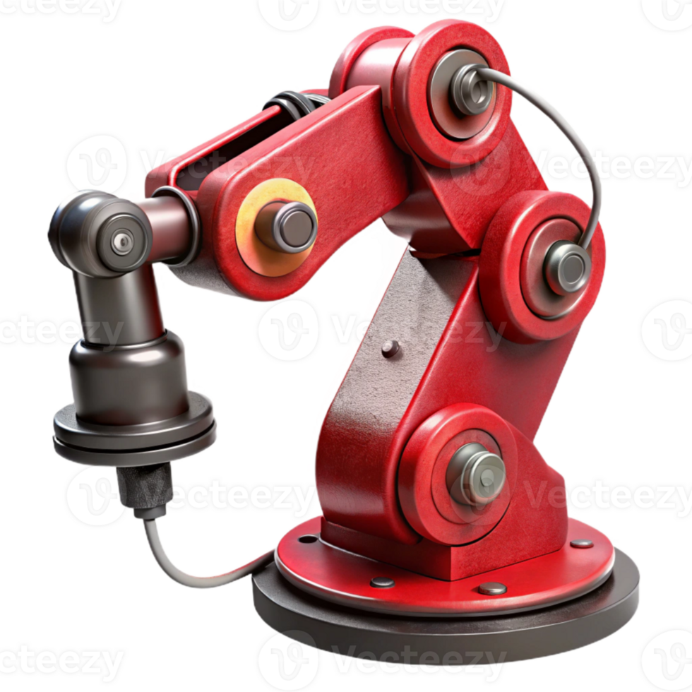 wonderful rustic Red Robotic Arm Holding Gear Isolated detailed png