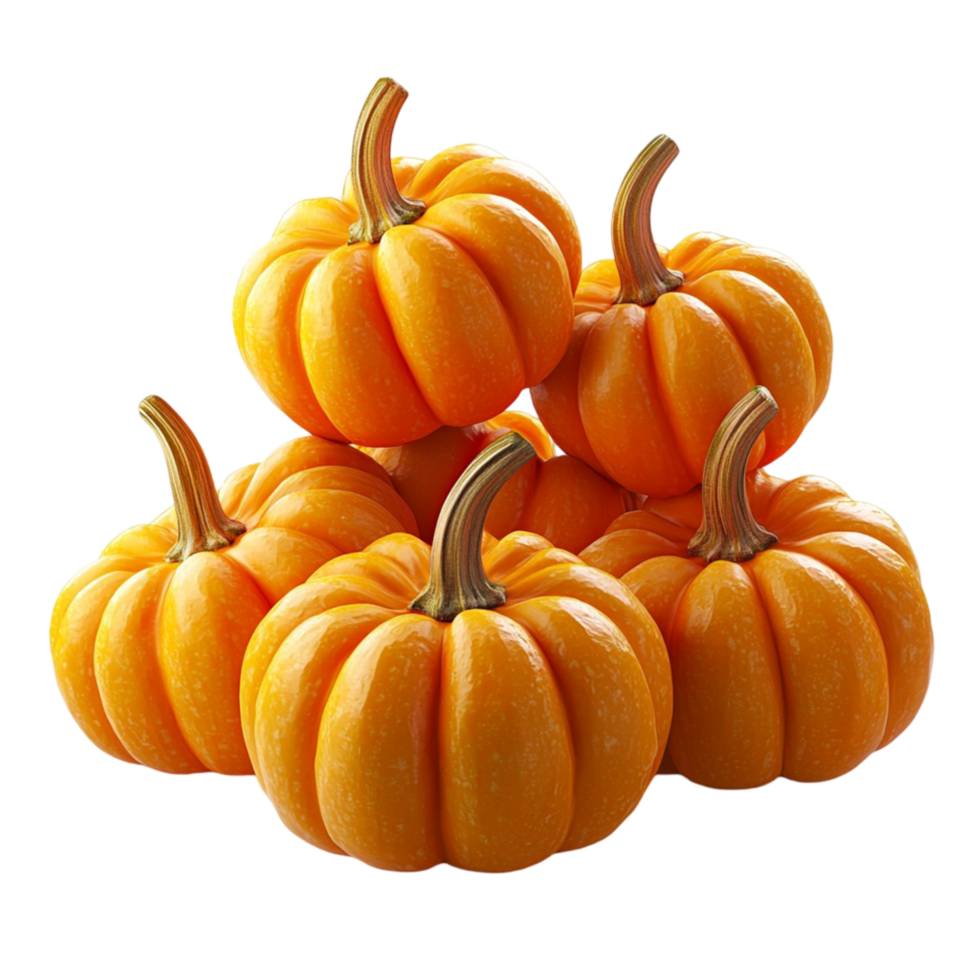 Group of orange pumpkins curved stems png