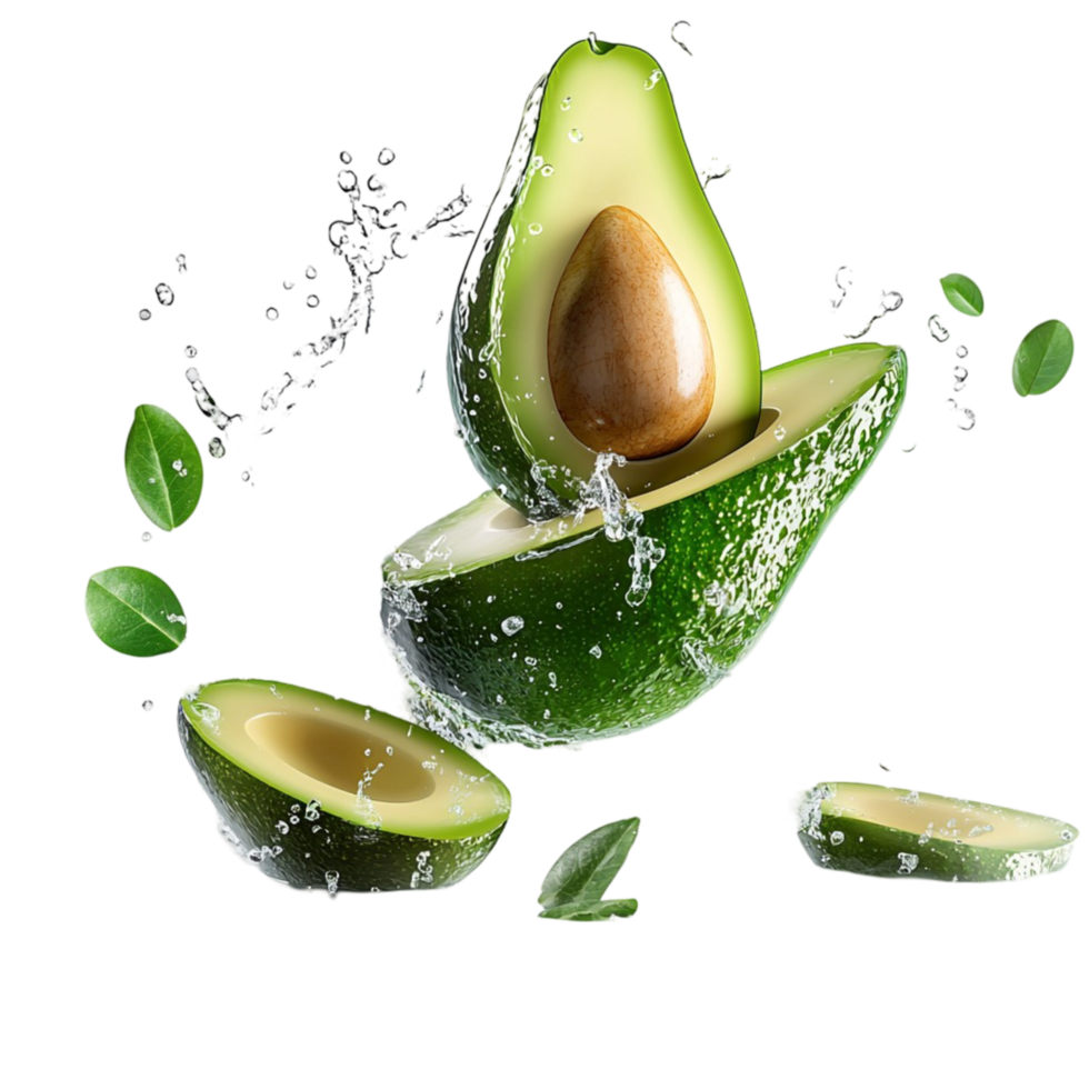 avocado sliced open water splashing around png