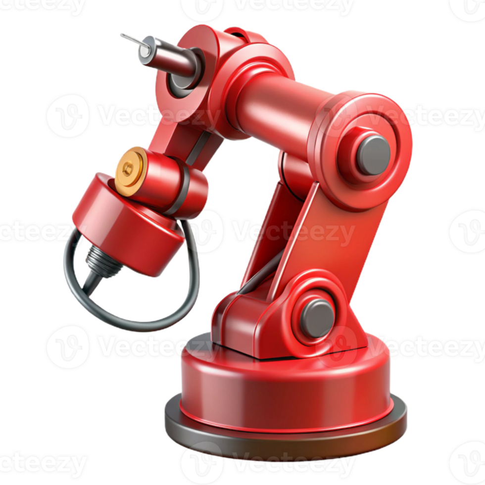 vibrant classic Red Robotic Arm Holding Gear Isolated high quality png