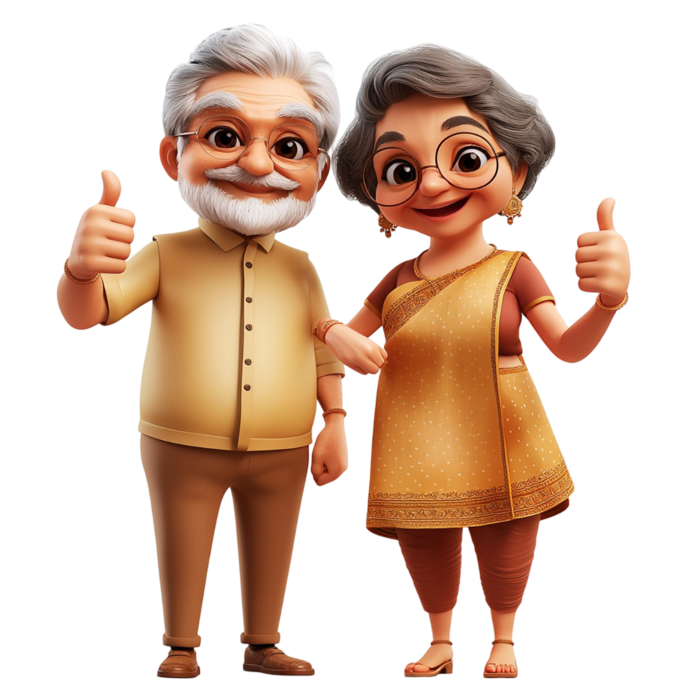 Elderly cartoon couple smiling giving thumbs up png