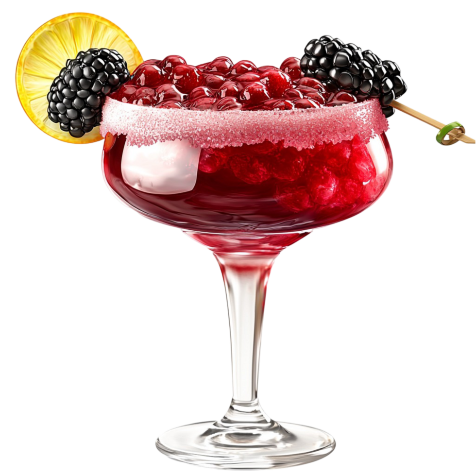 Reing red berry cocktail garnished blackberries lemon png