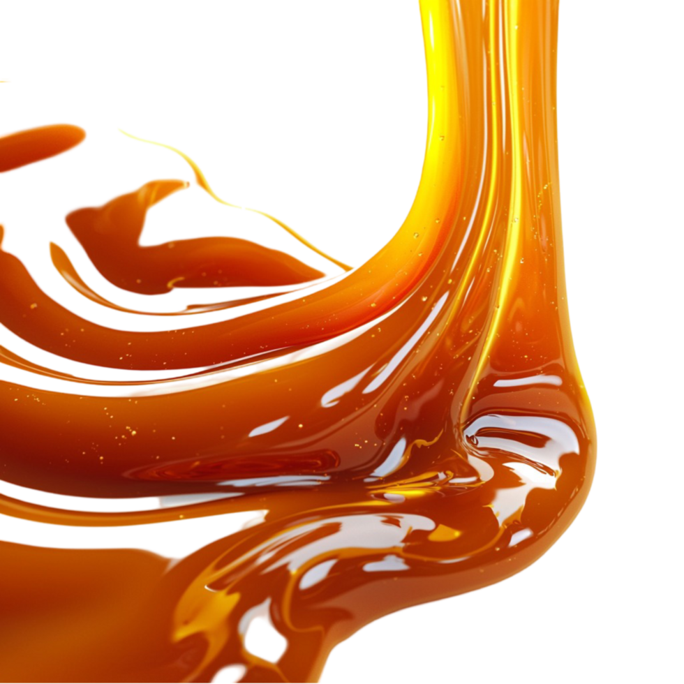Thick golden caramel dripping a sticky texture png