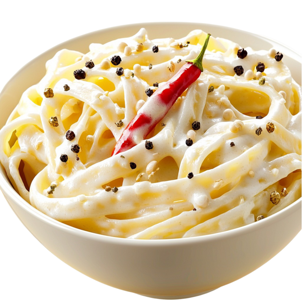 Bowl of creamy pasta chili peppercorns png