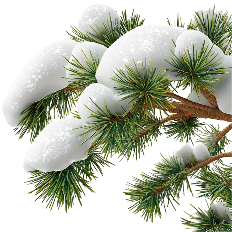 Pine tree branch covered in white snow png