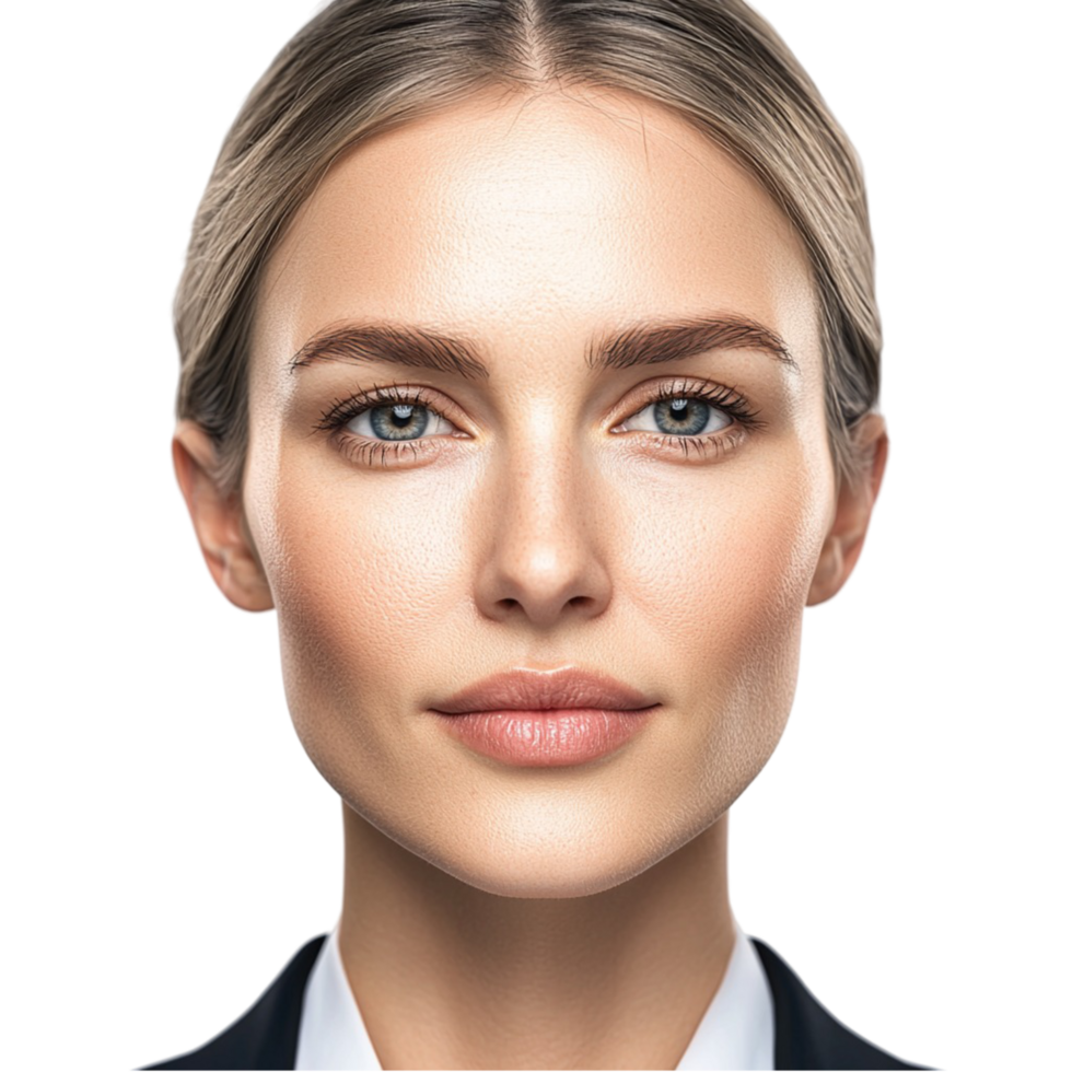 Blonde woman blue eyes looking straight png